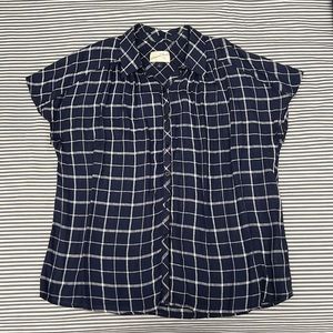 Blue plaid button down blouse